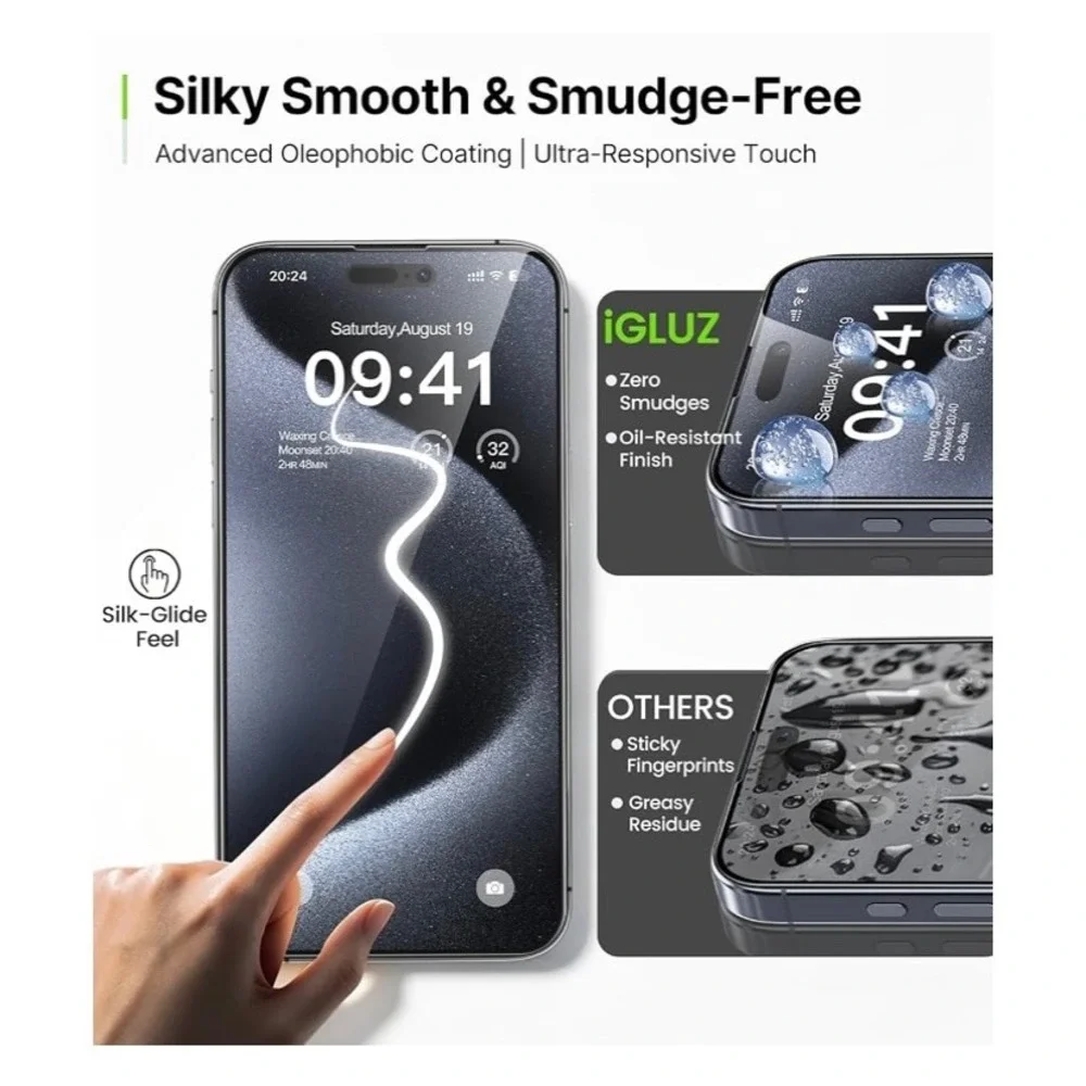 iGLUZ iPhone 15 Pro Max Privacy Screen Protector 4+2 Pack OneStep AllSet Kit